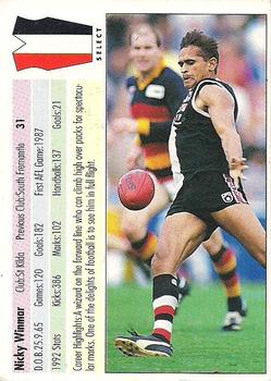 1993 Select AFL #31 Nicky Winmar Back